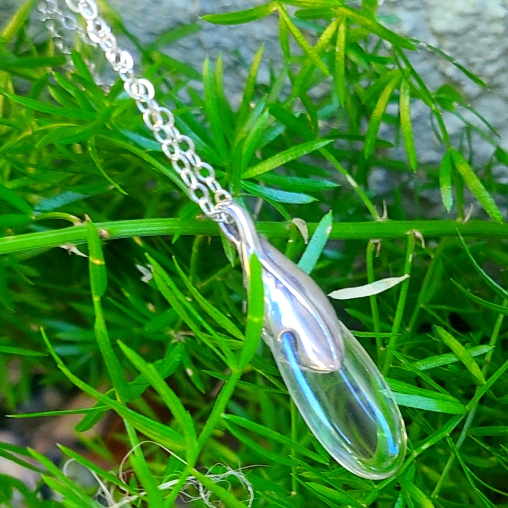Sterling Silver 925 Chain With Vintage Glass Pendant Necklace